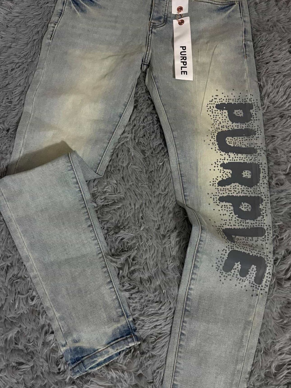 Purple Men’s Light Wash Logo Jeans